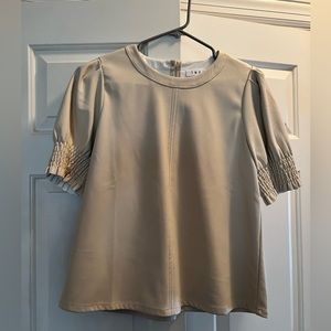 THML cream faux leather puff sleeve top